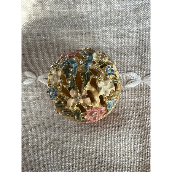 Jeweled Round Floral Box Trinket Box Made With Swarovski Crystals - Picture 9 of 16